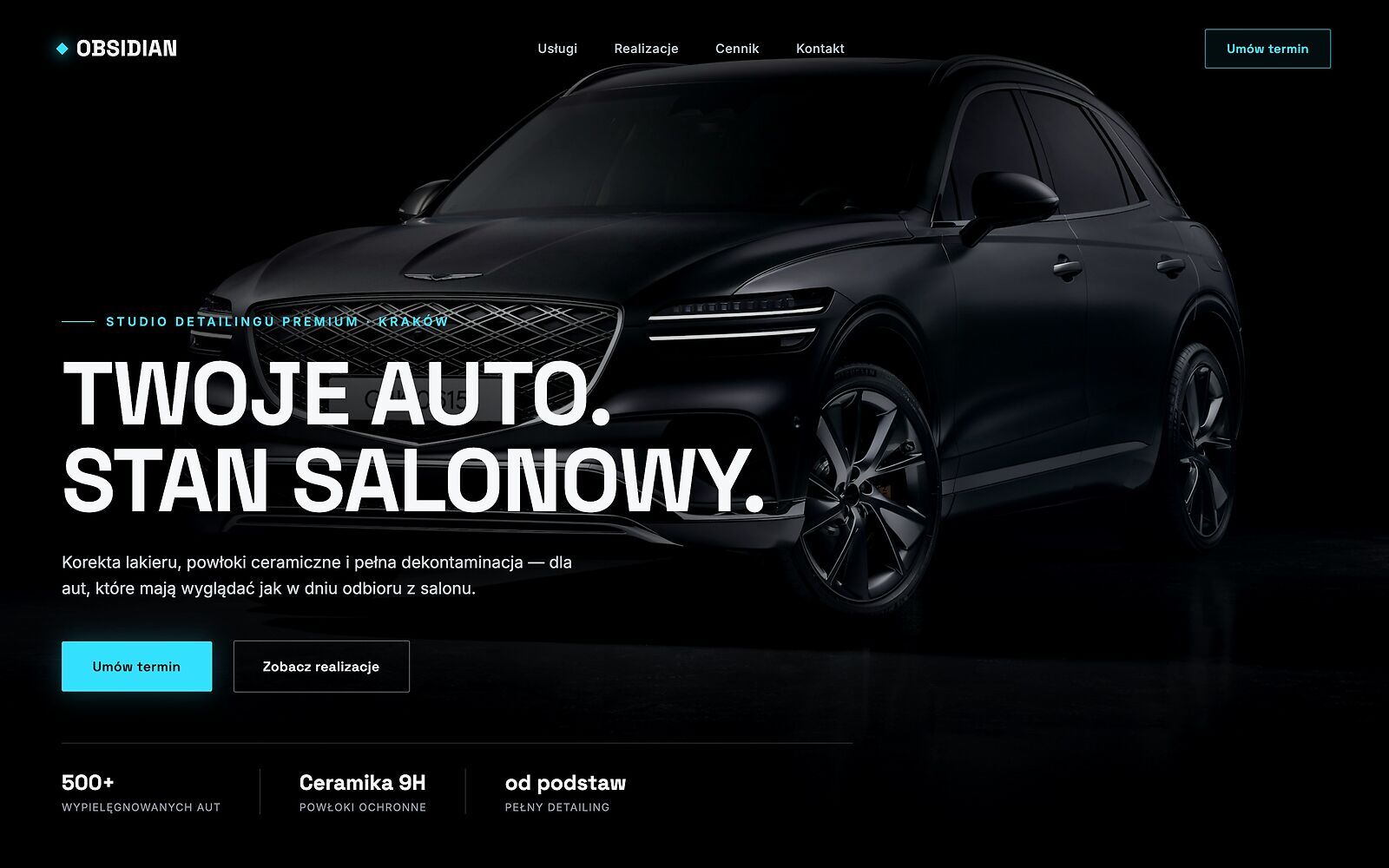 Realizacja: koncepcja strony detailingu samochodowego Obsidian