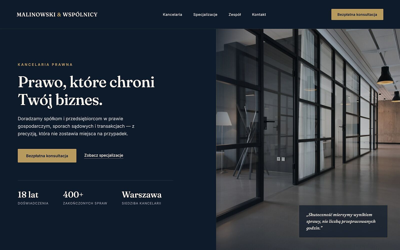 Realizacja: koncepcja strony kancelarii prawnej Malinowski & Wspólnicy