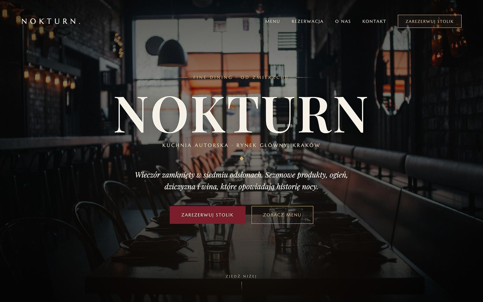 Realizacja: koncepcja strony restauracji Nokturn