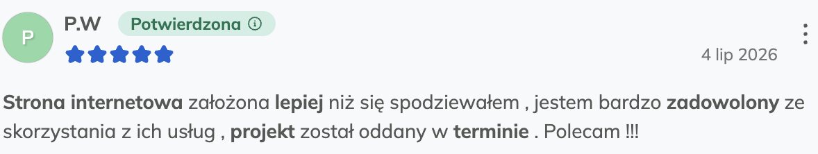 Opinia klienta P.W — 5 gwiazdek, Oferteo: „Strona internetowa założona lepiej niż się spodziewałem.”
