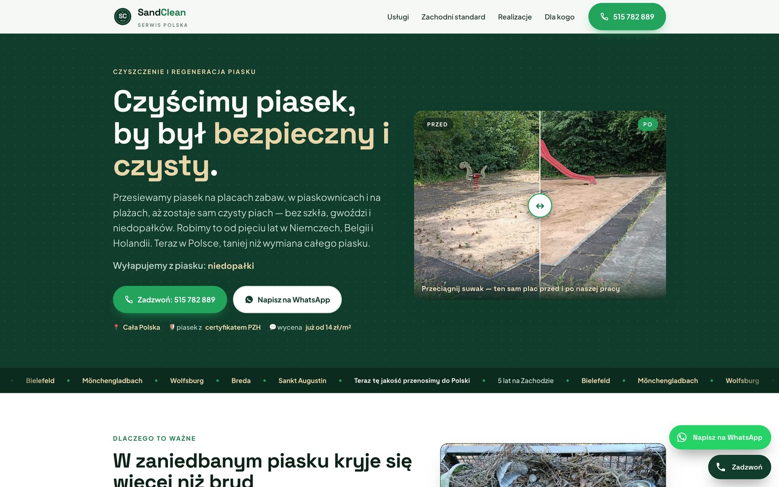 Realizacja: strona firmy SandClean — serwis czyszczenia piasku