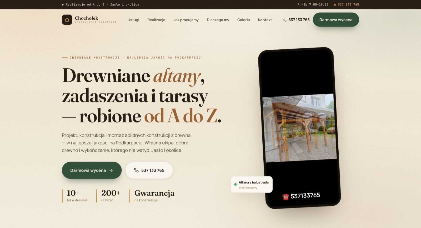 Realizacja: strona firmy Tarasy i Zadaszenia — konstrukcje drewniane